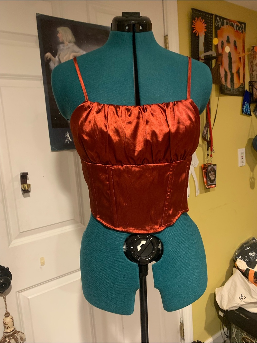 Satin Rust Red Cropped Corset Cami Top